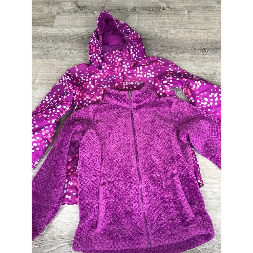 Columbia Bugaboo II Fleece Interchange 3 In 1 Coat Girls Medium 10/12 Pink Dots